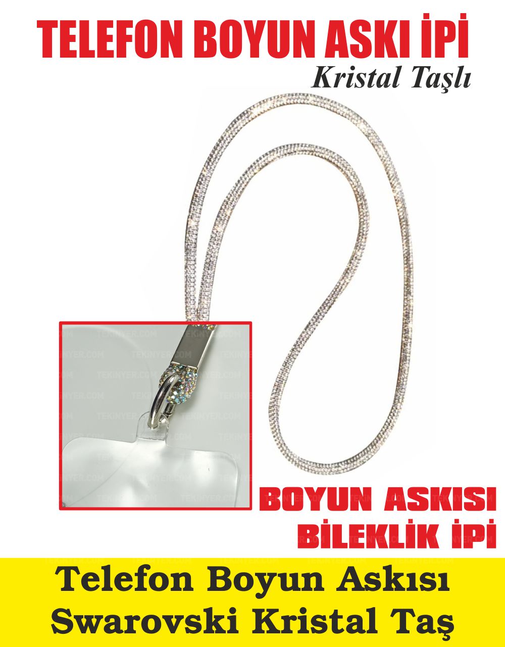 Swarovski Kristal Taşlı Telefon Boyun Askısı